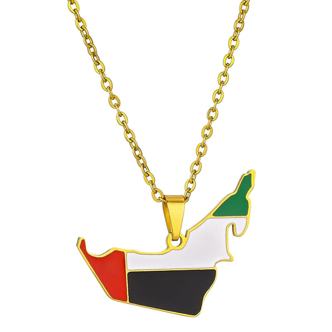 Flag Day Pendant Necklace, Unisex UAE Map Flag Jewelry, Patriotic Stainless Steel Titanium Necklace, Gift for Men Women, Celebrations Daily Wear